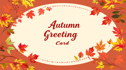 Sticker of an autumn-themed oval with a fall leaves border, blank center for text