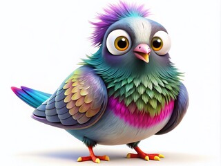 Obraz premium Funny Cartoon Pigeon Isolated on White Background for Creative Use