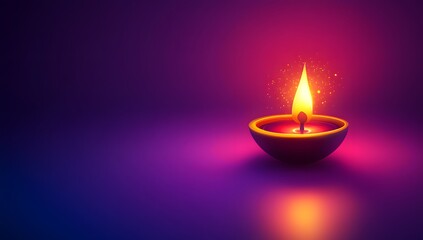 Vector illustration of Diwali background on a purple and blue gradient color, with a golden oil lamp glowing in the dark