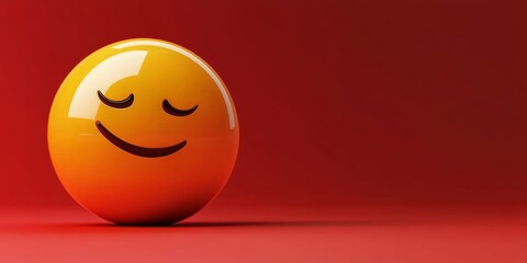Fototapeta premium A large, 3D red emoji positioned off-center to the left with a sleepy expression, eyes half-closed and a small yawn, on a smooth red background with plenty of copy space on the right. 