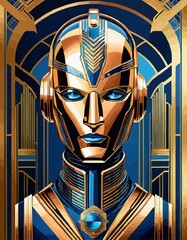 illustration portrait of A robot with Intricate and geometric designs inspired by the Art Deco shapes and patterns