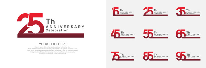 Anniversary logo set vector design, red color for celebration event