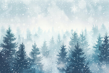 Naklejka premium Snow falling on the forest background vector illustration, flat design