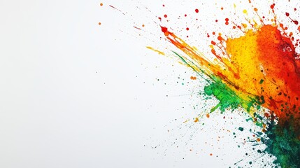 Vibrant splatter, abstract colorful paint explosion on white background