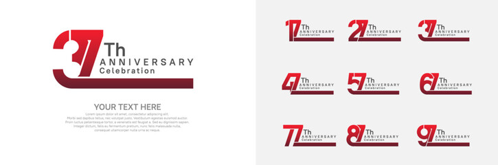 Anniversary logo set vector design, red color for celebration event