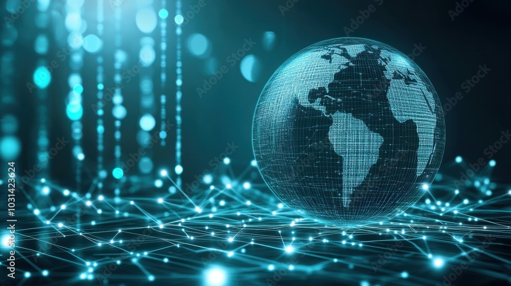 Poster Digital Globe with Data Network Visualization