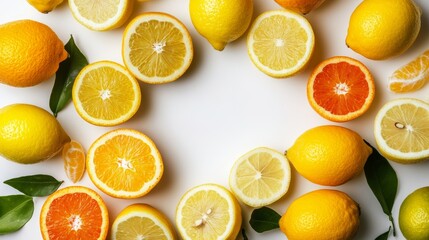 Fototapeta premium Abundant harvest of lemons and oranges, a burst of freshness flavor with lush green leaves