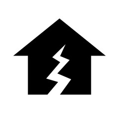 Cracked House Silhouette. Earthquake Damage Silhouette. Vector.
