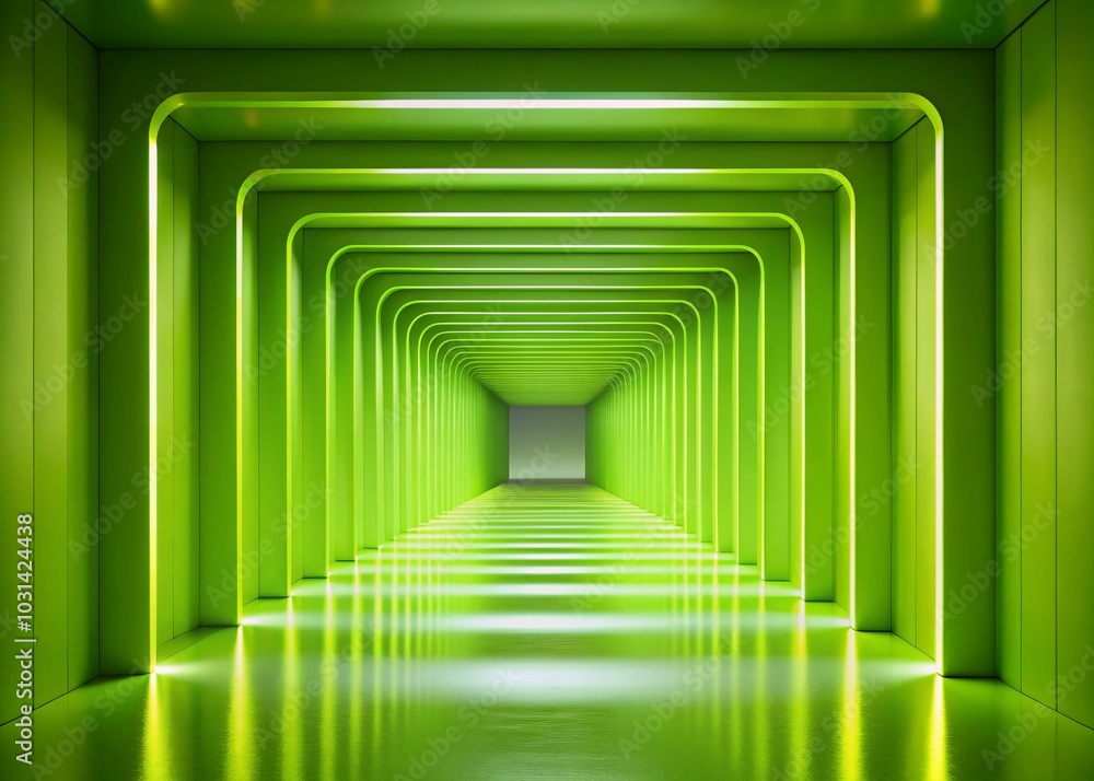 Poster futuristic lime green rectangular tunnel background for dynamic portrait photography