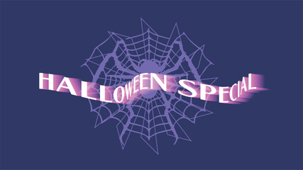 Halloween Special Waving Typography Art with Abstract Spider on Purple Backdrop