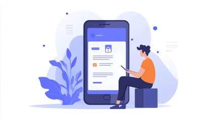 Man Using Smartphone With Security App and Lock Icon