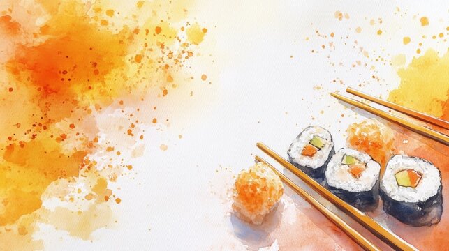Exquisite painting of steaming sui sui dumplings served with chopsticks on a vibrant tablecloth