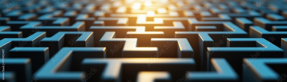 Poster a complex maze with illuminated pathways and shadows, creating depth and intrigue.