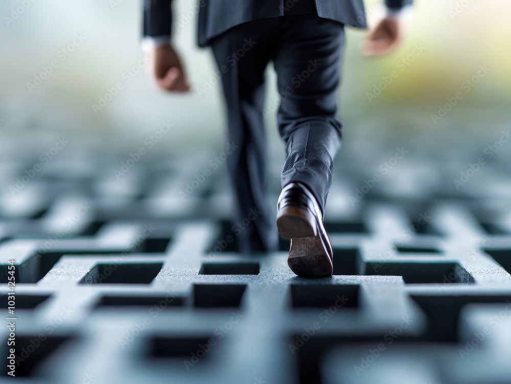 Wall mural businessman walking through a maze, symbolizing decision-making challenges.