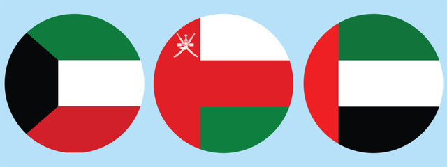 Circular flag of UAE , Kuwait and Oman country vector design 