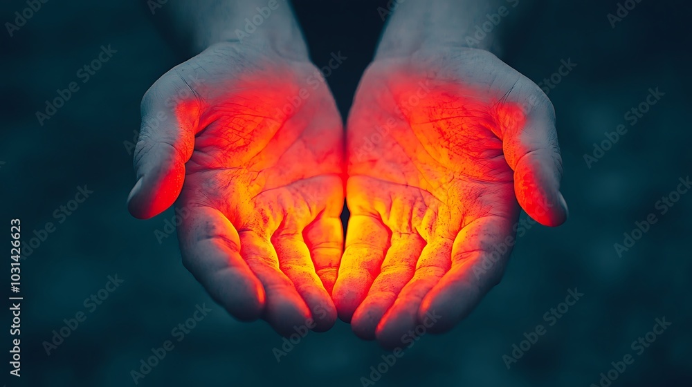 Poster illuminating the power of human connection through warmth and light in hands with a radiant glow