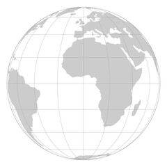 Grey world orthographic map with grid line view point on Europe and Africa area. Vector Map Illustration.