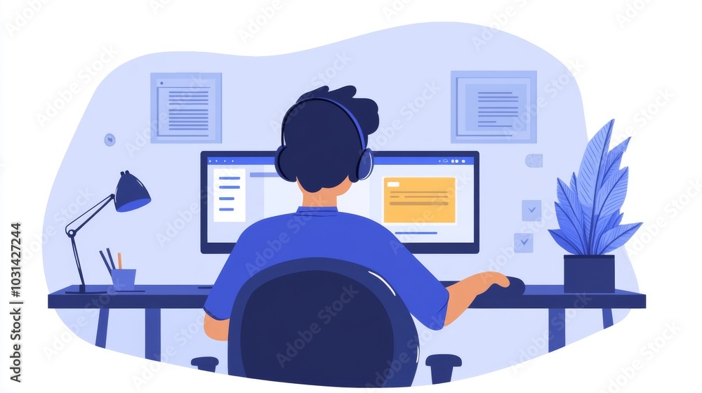 Poster person working on computer in office setting