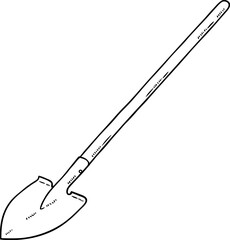 Vector Cartoon Shovel With Wooden Handle Line Art