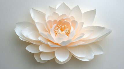 Fototapeta premium Delicate white paper lotus flower on a soft background, elegant and artistic design.