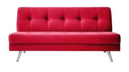 Fototapeta premium Stylish red sofa with modern design, perfect for adding a pop of color to any living space or contemporary interior on transparent background.