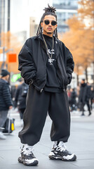 Naklejka premium Stylish individual in urban fashion, outdoor.