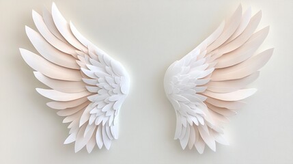 Fototapeta premium Elegant white paper angel wings on a light background, perfect for decor.