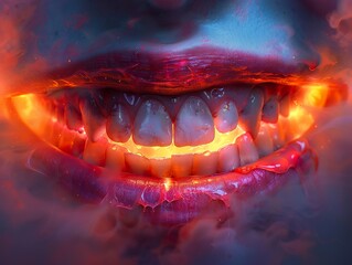 Fototapeta premium Glowing Teeth in Smoke: A Surreal Digital Artwork