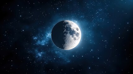 Obraz premium Full moon glowing brightly in a starry night sky, cosmic atmosphere.