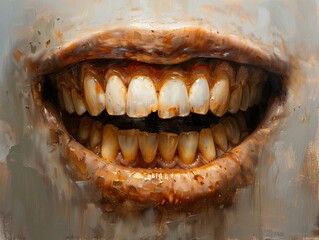 Close Up of a Creepy Smile: A Surreal Oil Painting