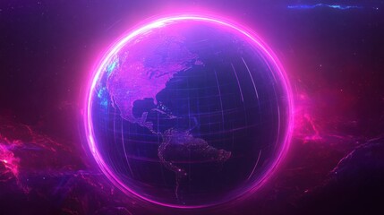 Obraz premium Vibrant Cosmic Globe with Neon Effects