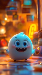 Obraz premium Cute animated ghost character with big eyes in a playful setting.