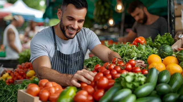 Bustling Farmer s Market People exploring a lively outdoor marketplace browsing an array of fresh locally sourced produce goods and artisanal crafts