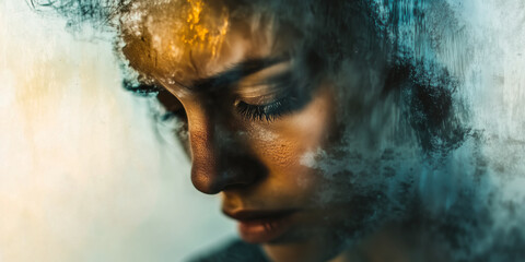 Person suffering from severe depression. Psychology, anxiety, solitude, fear or mental health problems concept.