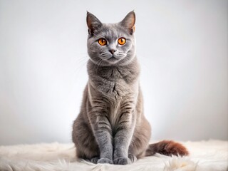 Grey Cat Portrait on White Background - Fashion Photography Style for Pets