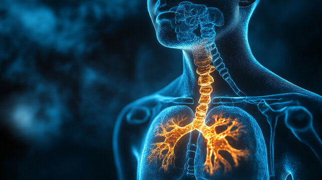 Lunge beim Menschen mit leuchtenden Aterien Adern Kapilaren und Venen f&uuml;r Lungenentz&uuml;ndung Bronchitis und sonstige Atemwegserkrankung Generative AI