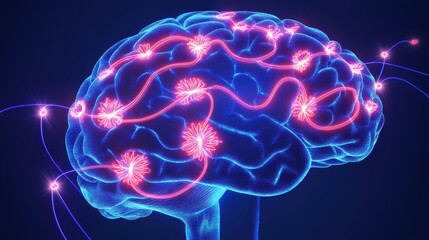 Neon 3D Brain with Spiraling Pathways Visuals