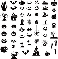 Set of silhouette of halloween scary creepy elements