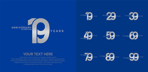 Anniversary logo set vector design, silver color for celebration event