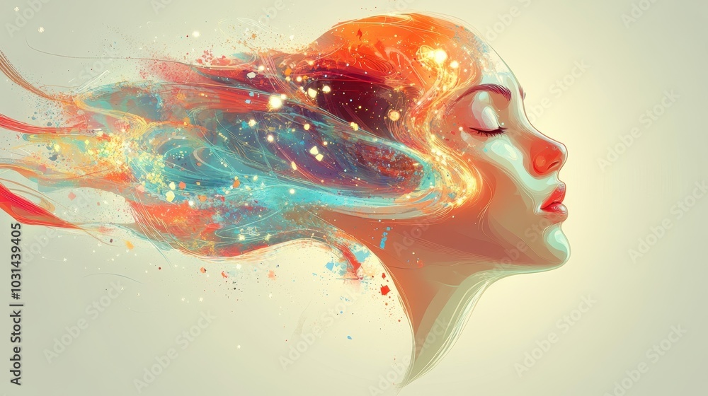 Poster abstract colorful face with swirling patterns