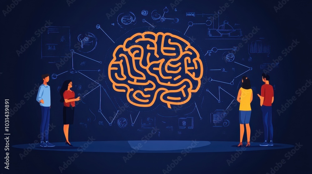 Poster interconnected mind map with erratic paths