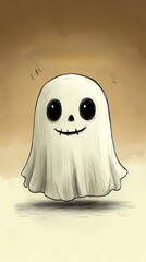 Obraz premium Cute cartoon ghost with large eyes and a stitched smile, ready for Halloween fun.
