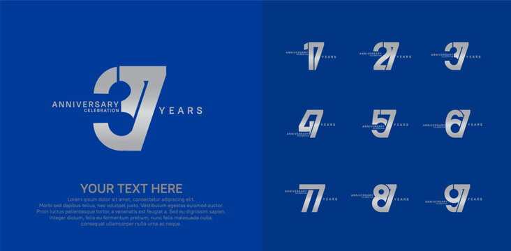 Anniversary logo set vector design, silver color for celebration event