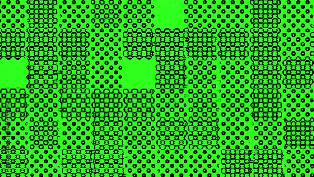 Poster black dots and cube shapes animation on a green background with light distortion effects