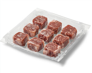 Fresh American Wagyu cut into squares in a plastic container