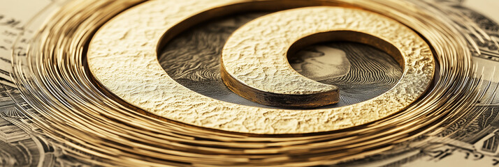 Obraz premium Yin-Yang Balance of Wealth and Power: Gold and Dollar Symbols Intertwined in a Spiraling Harmony