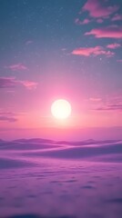 Fototapeta premium A tranquil sunset over a serene, purple-hued landscape.