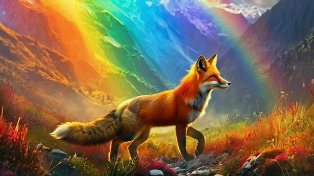 Rainbow Fox Traveling Through the Valley of Light