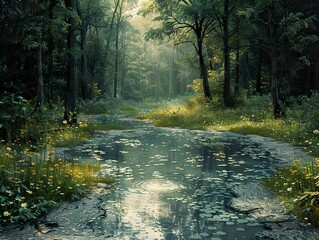 Obraz premium Serene Forest Pond: Tranquil Nature Scene