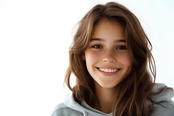 Smiling pretty  young college girl isolated on white background.